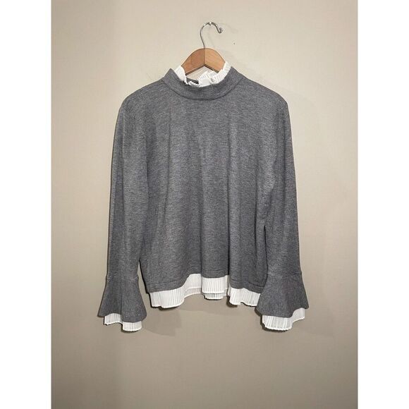 Louise Orop Layered Sweater Women’s Medium Modal Minimalist Gray White Workwear - Picture 2 of 7